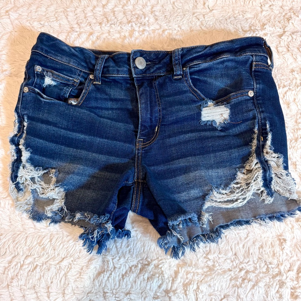 American Eagle Outfitters Distressed Dark Blue Denim Jean Shorts